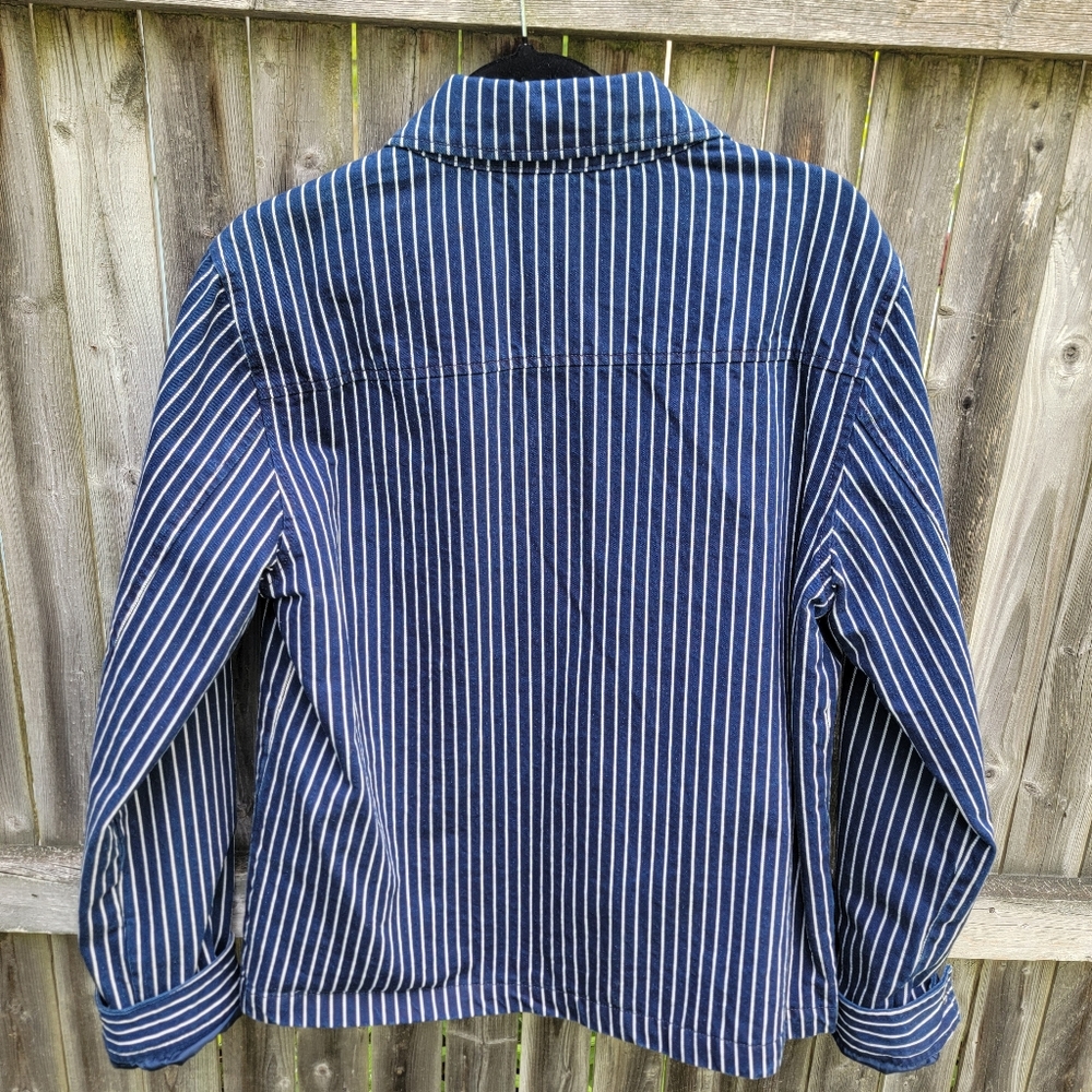 Trucker Jacket Calvin Klein Navy & White Striped Collared Medium Unisex Utility - Picture 8 of 16